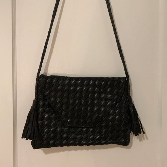 Anthropologie Intrecciato Black Tassel Purse - Picture 1 of 3